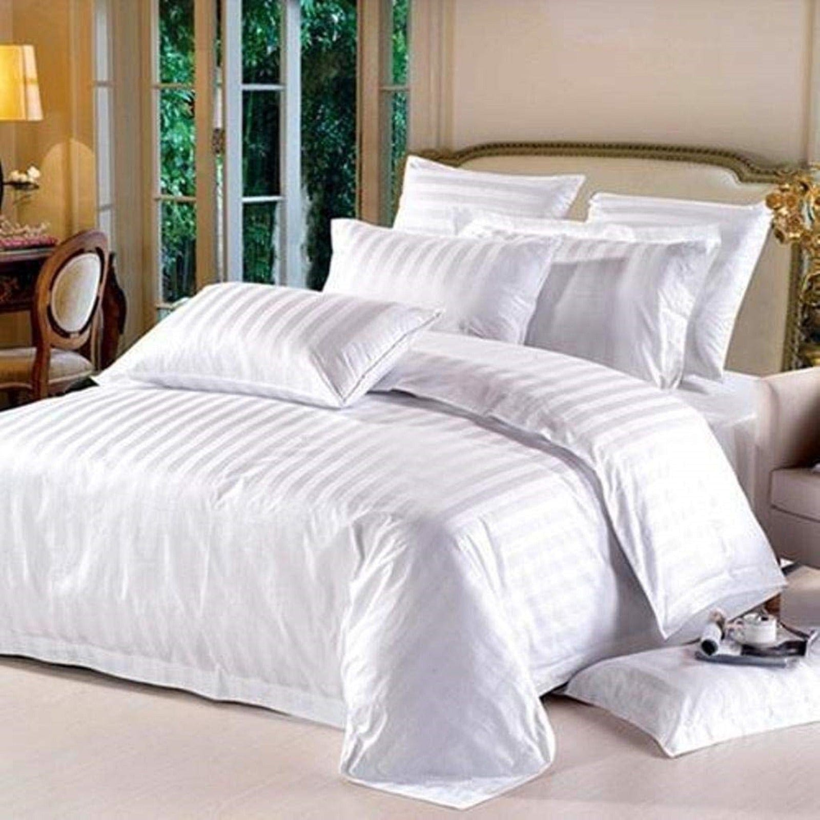 Striped White Satin Bedsheet | Shop Luxurious Bedding